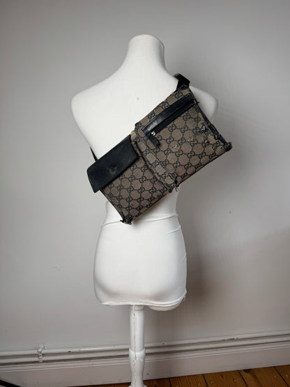 Vintage Gucci Belt / Crossbody Bag Grey brown monogram