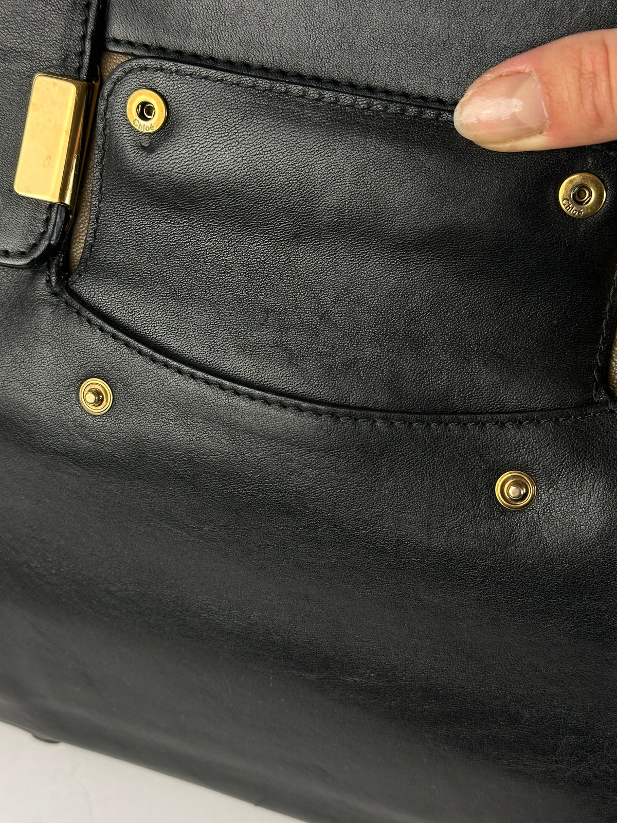 Vintage Chloé Structured Top-Handle Bag Black Beige