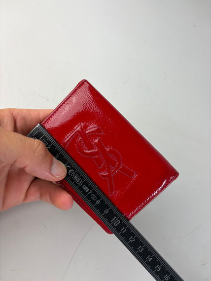 Vintage Yves Saint Laurent Glossy Leather Card Holder Red Silver