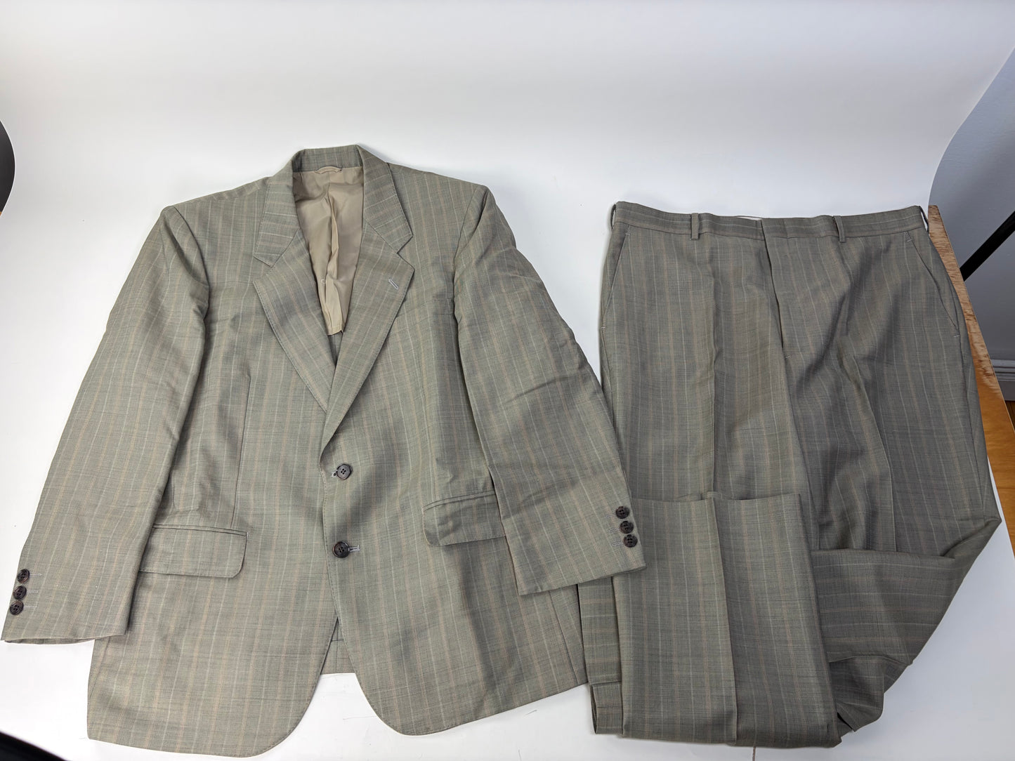 Vintage Balenciaga Men's Wool Suit Light Grey Stripe L