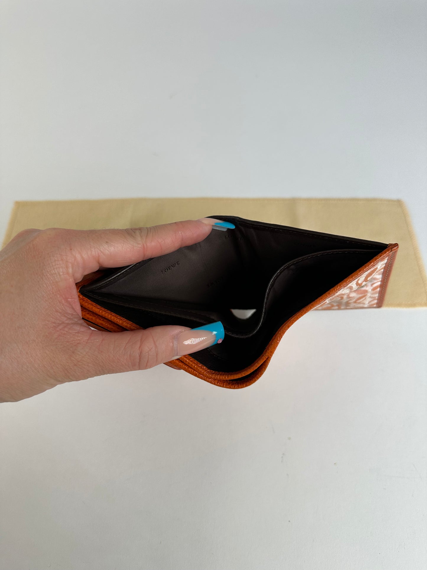 Vintage Loewe Leather Canvas Cardholder Orange Cream