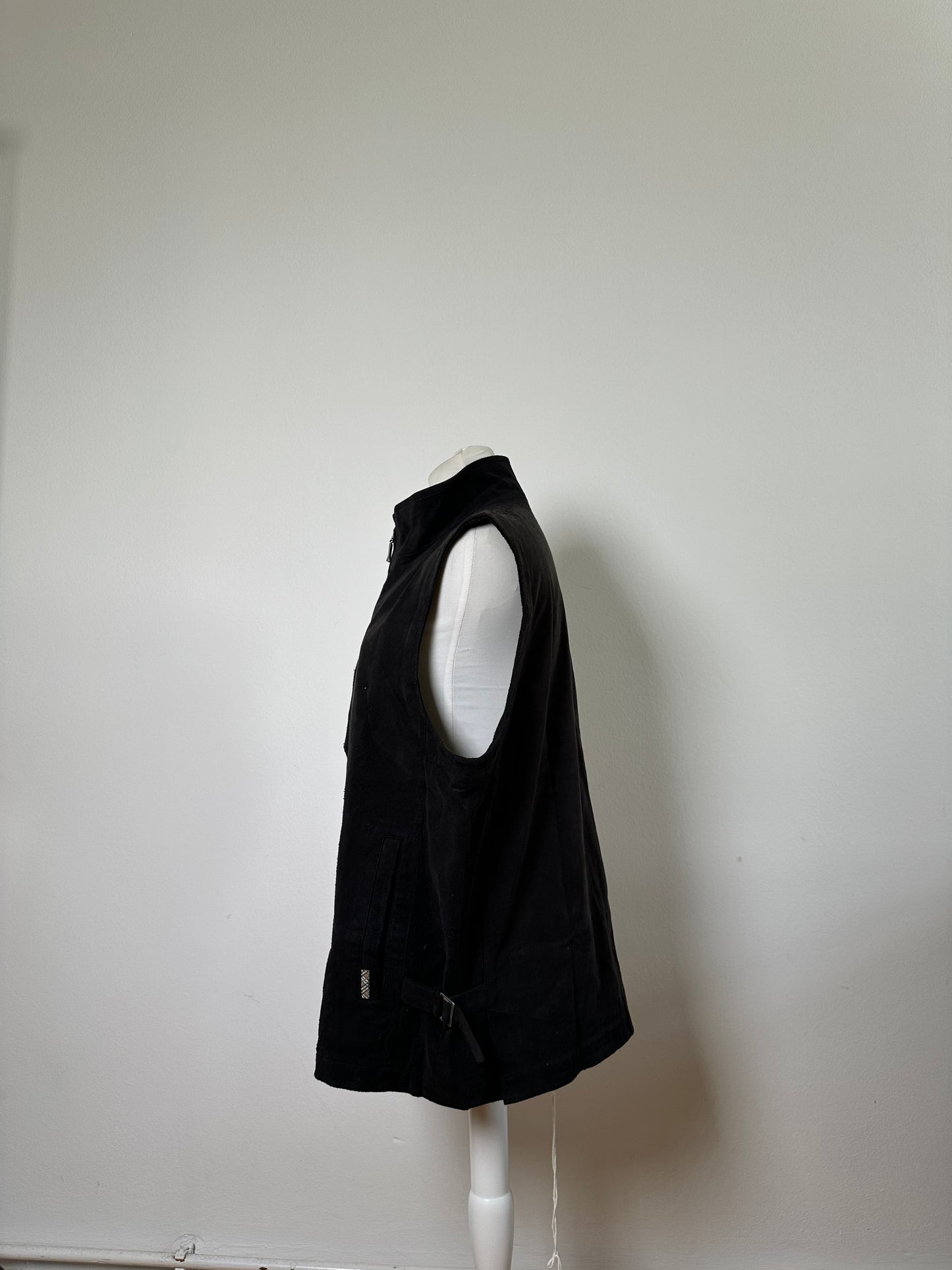 Vintage Burberry Men's Suede Vest Black Check Lining M