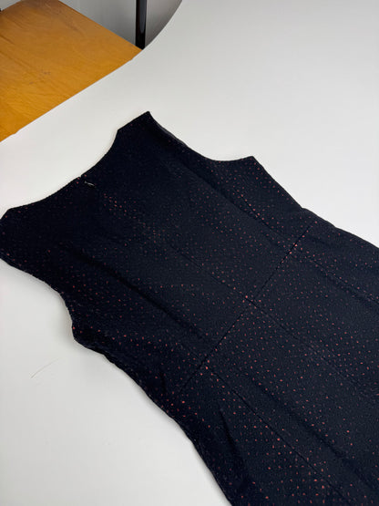 Vintage Balenciaga Polkadot Wool Dress Black Red 38/M