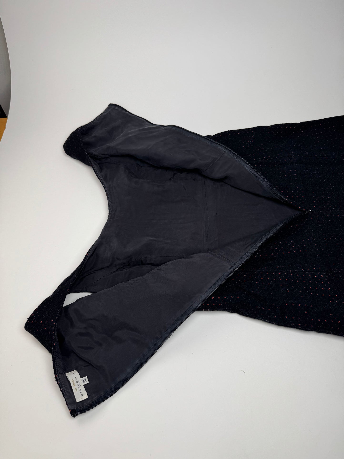 Vintage Balenciaga Polkadot Wool Dress Black Red 38/M