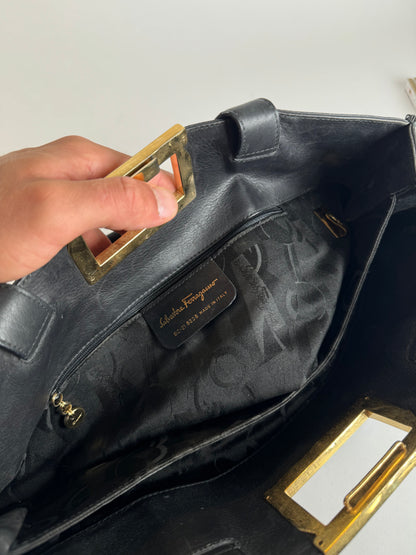 Sac vintage en cuir noir Salvatore Ferragamo