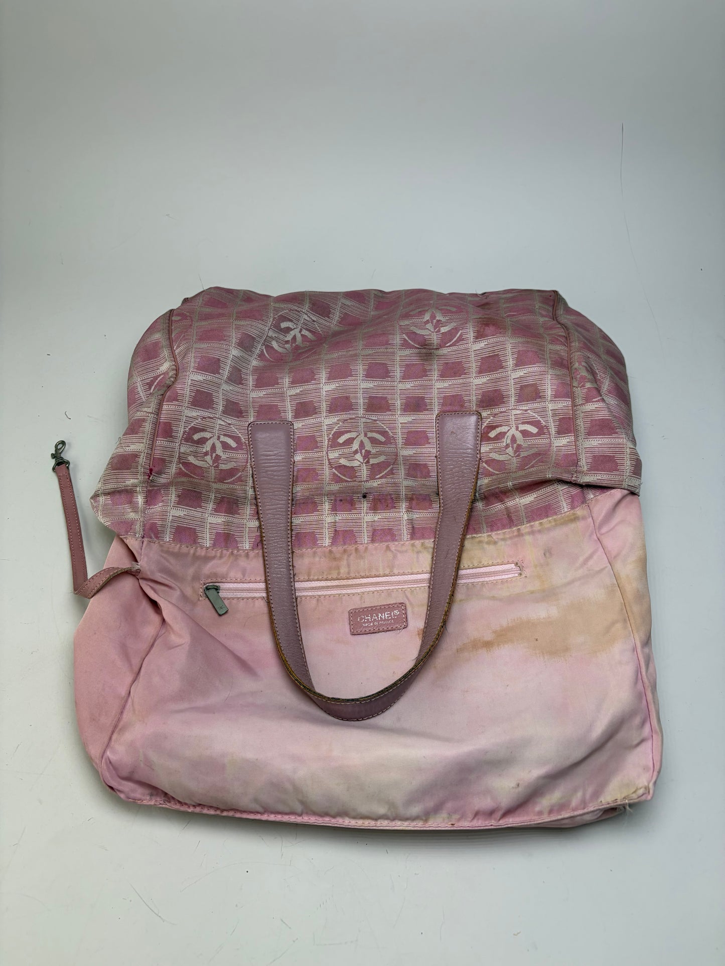 Vintage Chanel Canvas Tote Pink Beige Silver