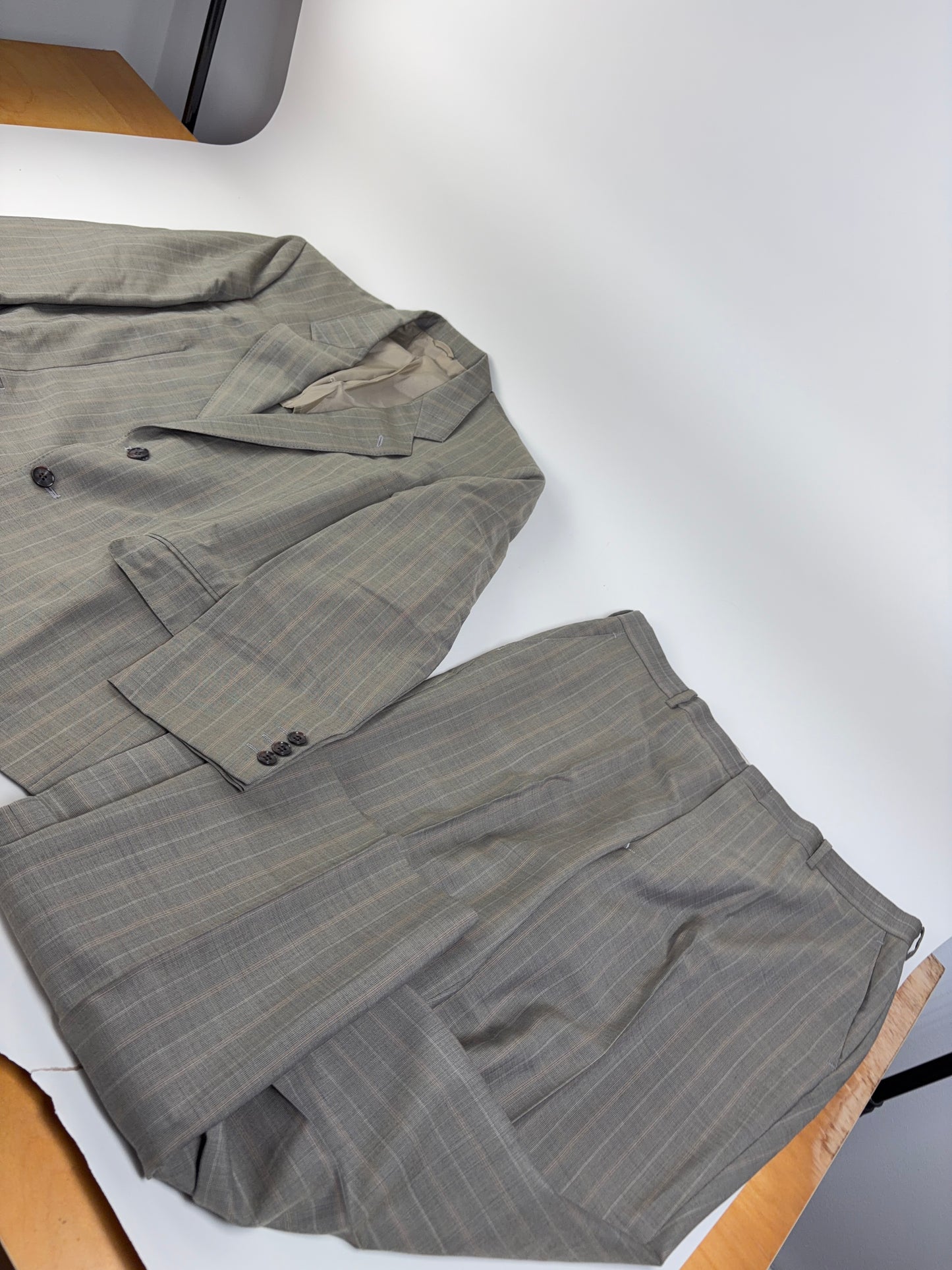 Vintage Balenciaga Men's Wool Suit Light Grey Stripe L