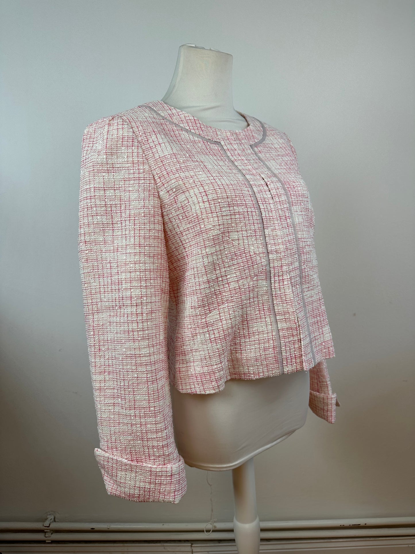 Vintage Courreges Checked Short Coat Pink White L