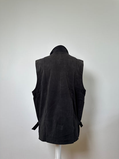 Vintage Burberry Men's Suede Vest Black Check Lining M