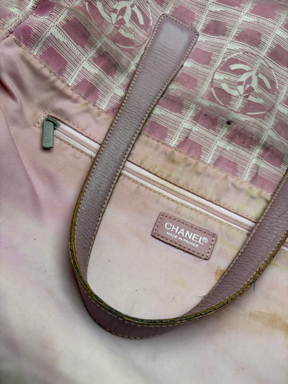 Vintage Chanel Canvas Tote Pink Beige Silver