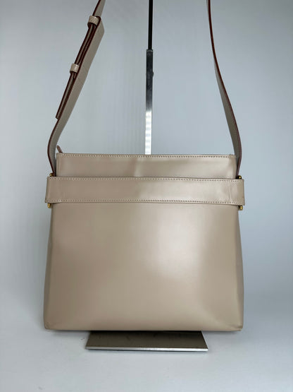 Vintage Ferragamo Grained Leather Shoulder Bag Beige Gold