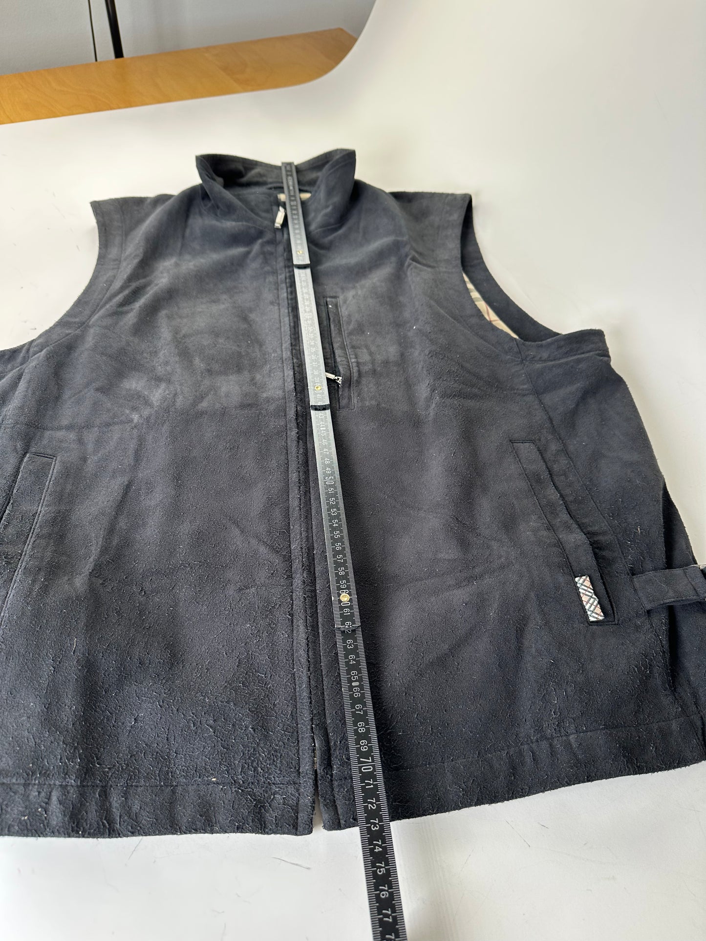 Vintage Burberry Men's Suede Vest Black Check Lining M