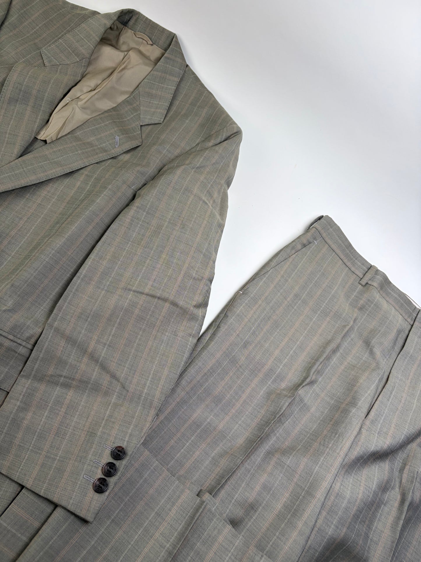 Vintage Balenciaga Men's Wool Suit Light Grey Stripe L