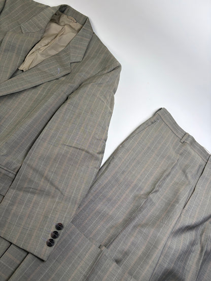 Vintage Balenciaga Men's Wool Suit Light Grey Stripe L