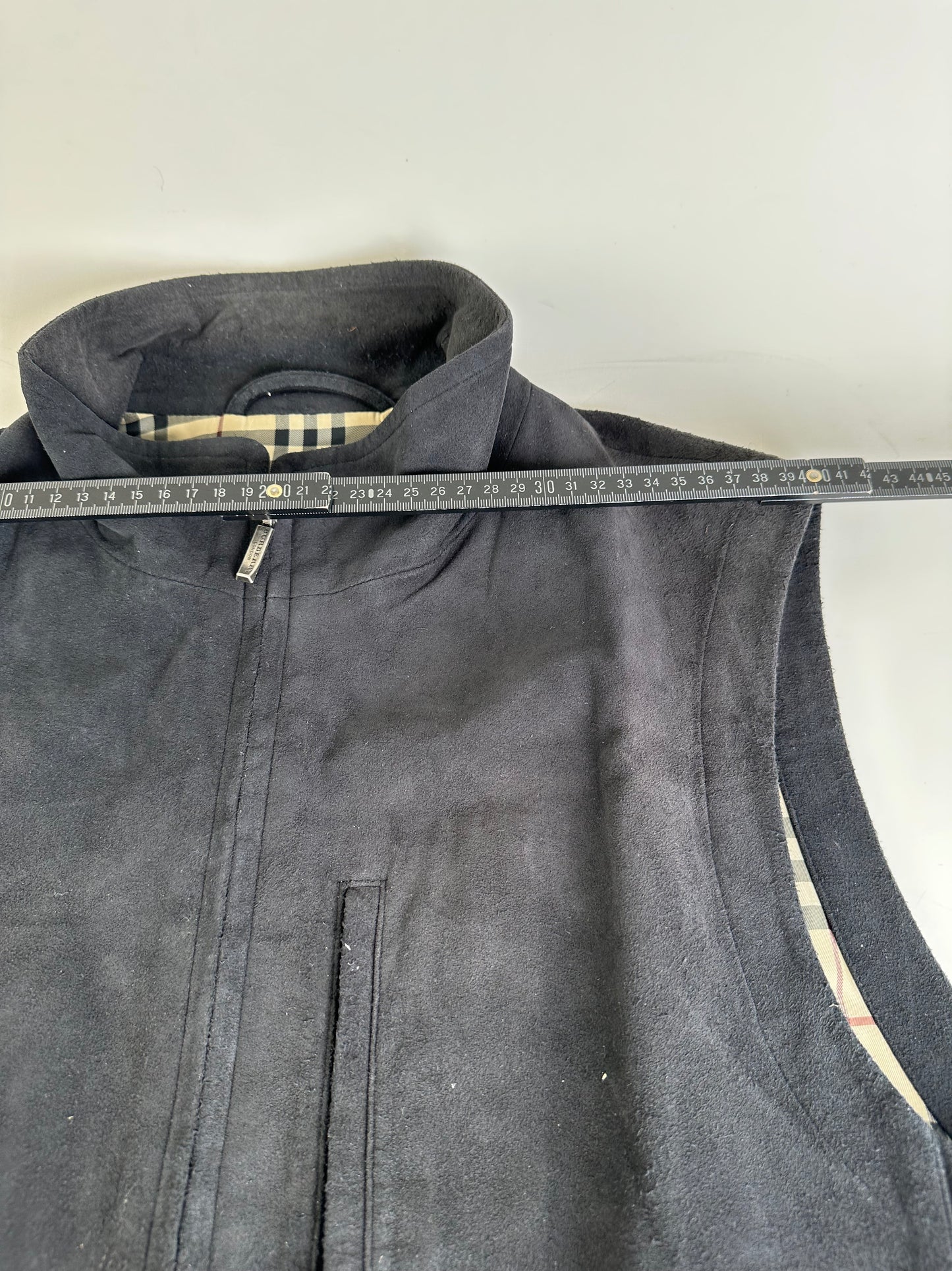 Vintage Burberry Men's Suede Vest Black Check Lining M