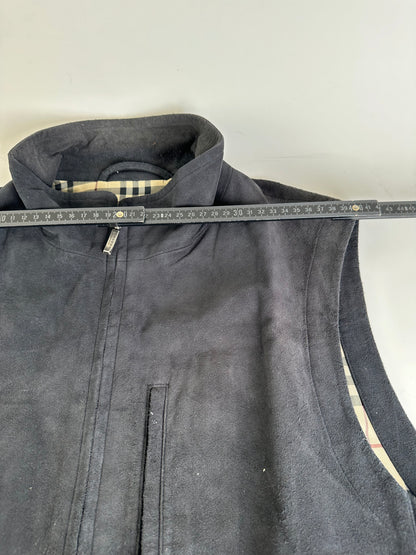 Vintage Burberry Men's Suede Vest Black Check Lining M