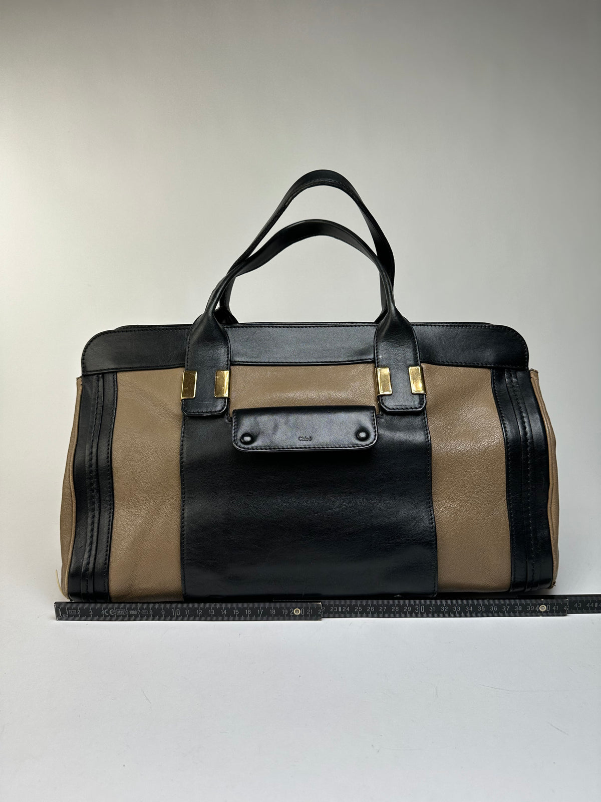 Vintage Chloé Structured Top-Handle Bag Black Beige