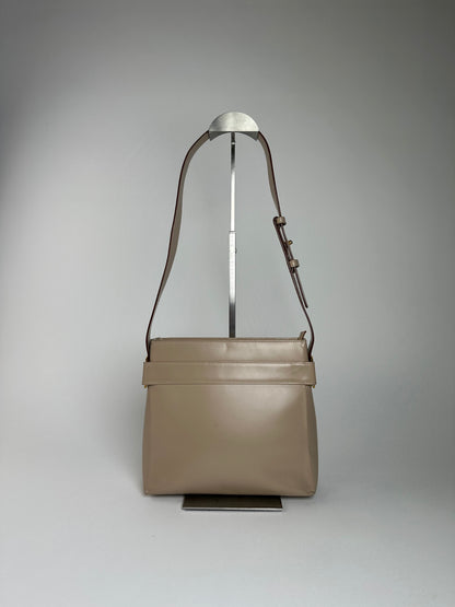 Vintage Ferragamo Grained Leather Shoulder Bag Beige Gold