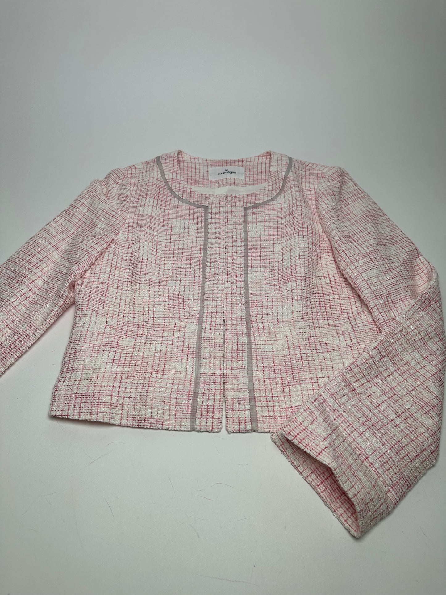 Vintage Courreges Checked Short Coat Pink White L