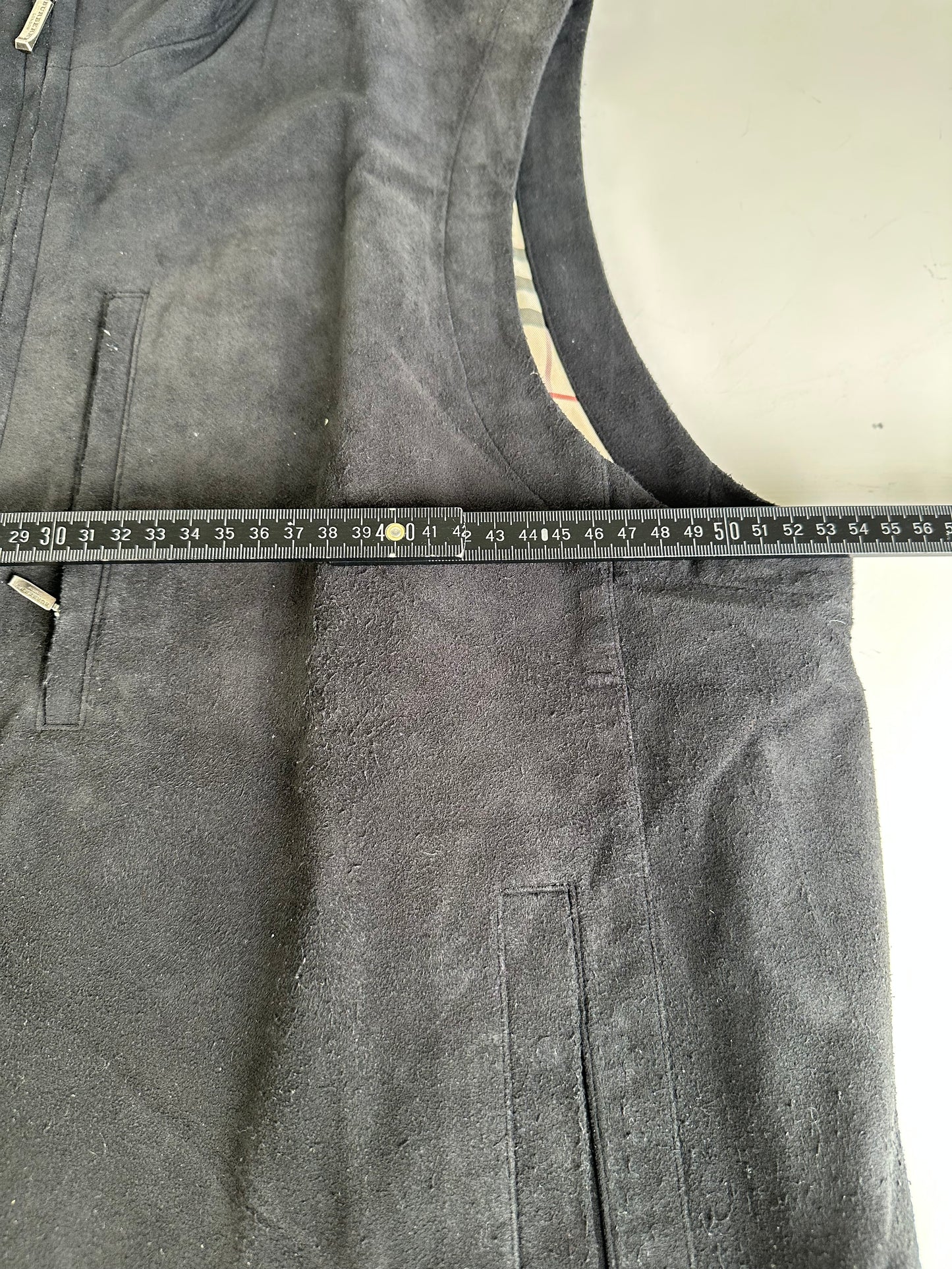Vintage Burberry Men's Suede Vest Black Check Lining M