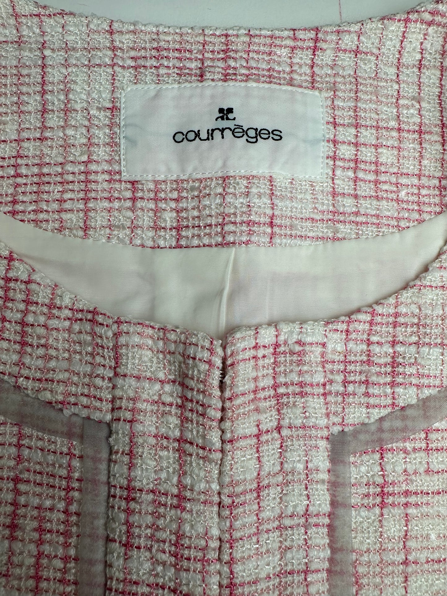 Vintage Courreges Checked Short Coat Pink White L