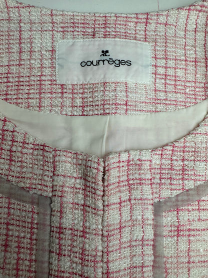 Vintage Courreges Checked Short Coat Pink White L
