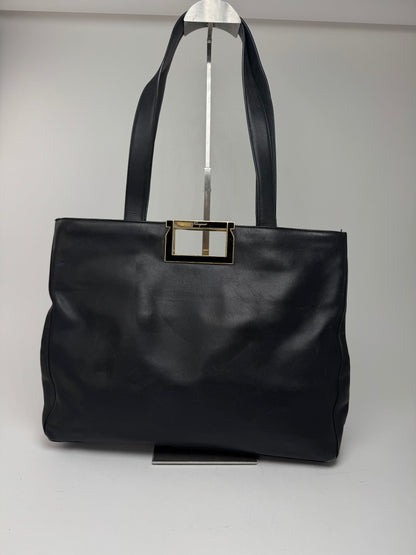Sac vintage en cuir noir Salvatore Ferragamo