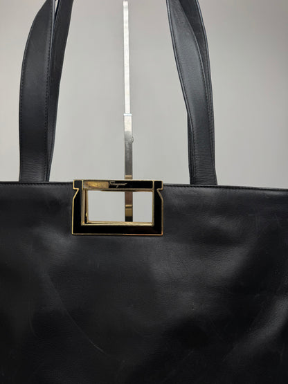 Sac vintage en cuir noir Salvatore Ferragamo
