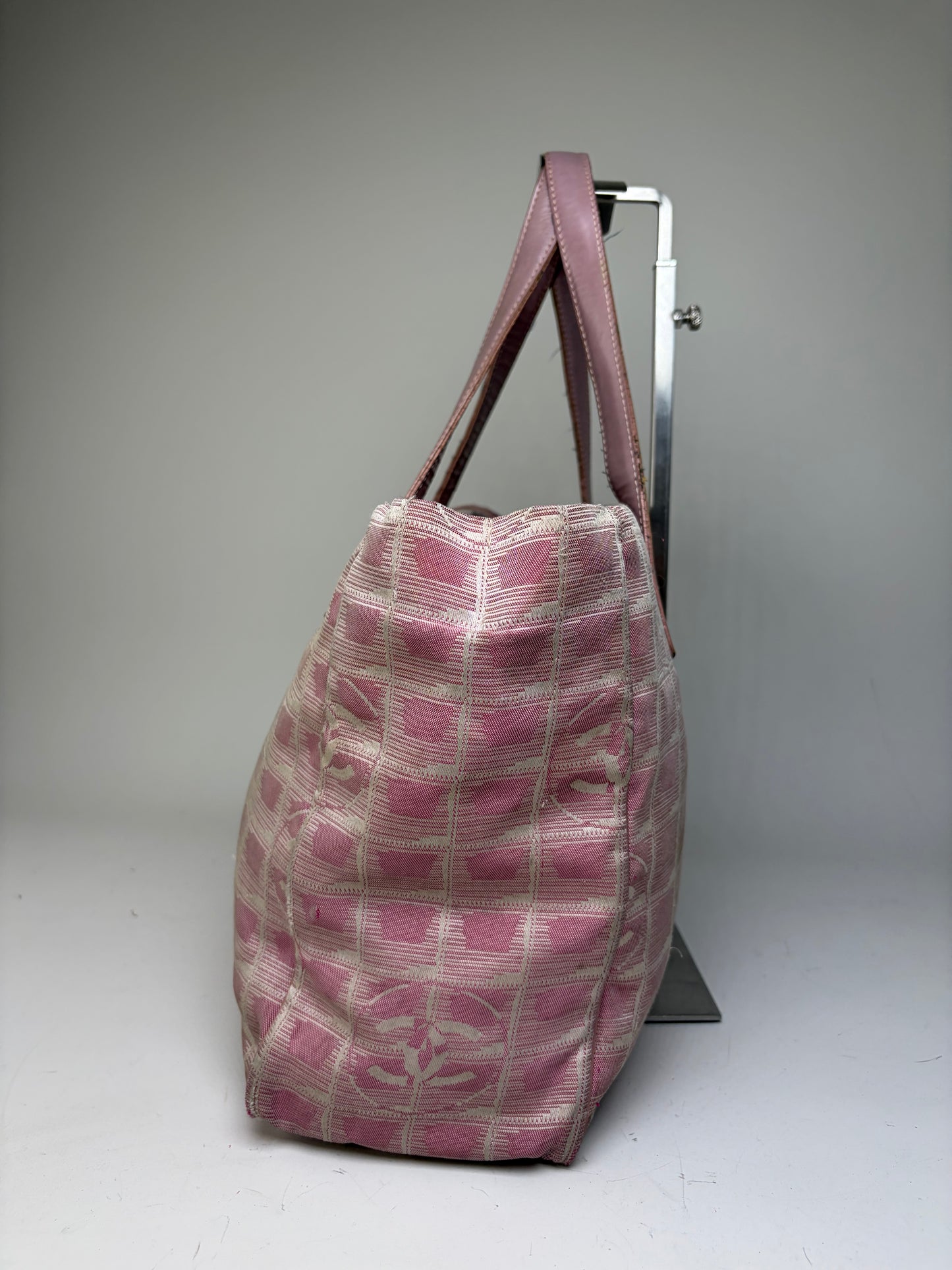 Vintage Chanel Canvas Tote Pink Beige Silver