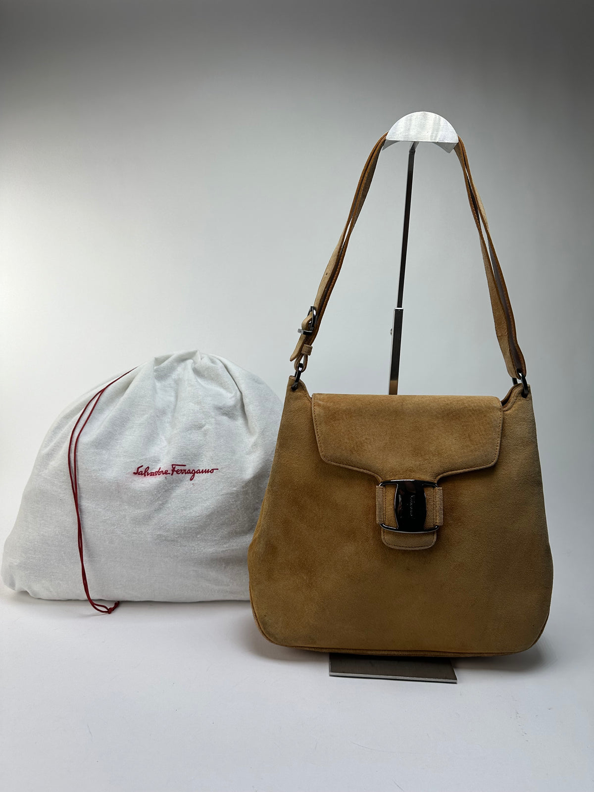 Vintage Salvatore Ferragamo Flap Crossbody Bag Late 1990s Tan Black