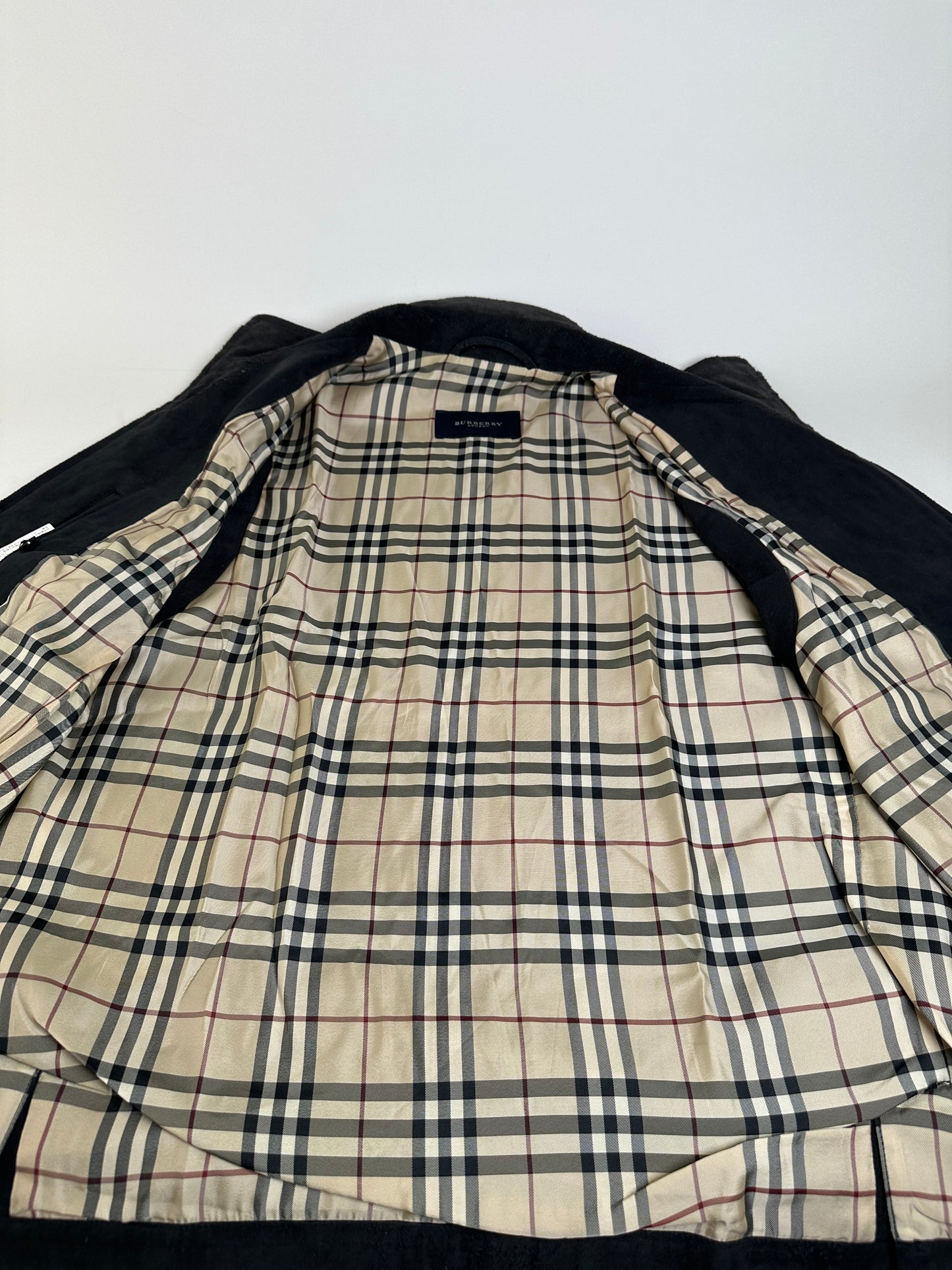 Vintage Burberry Men's Suede Vest Black Check Lining M