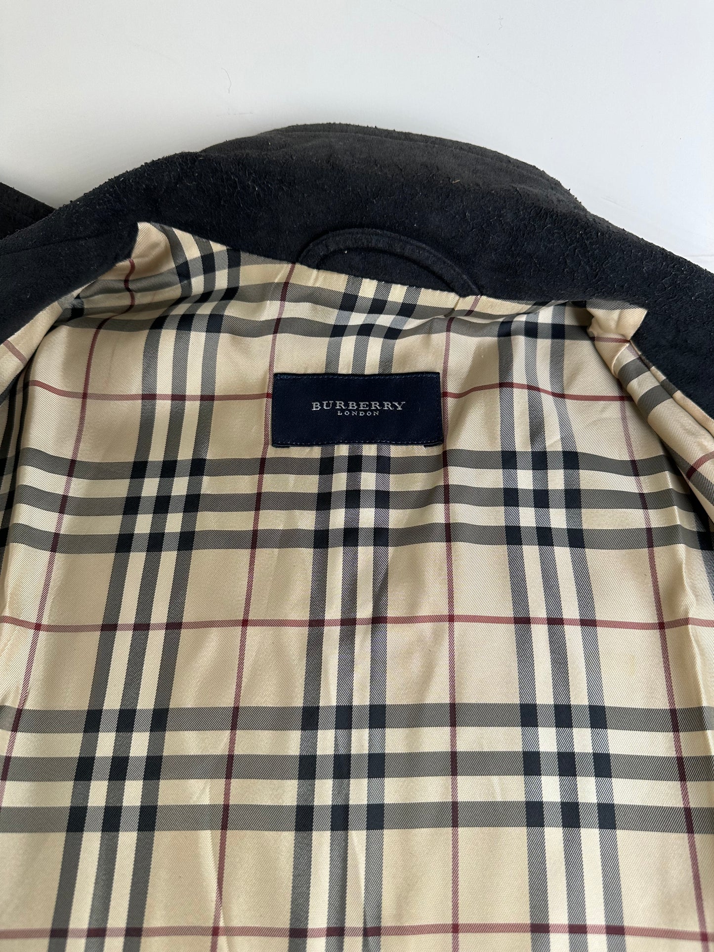 Vintage Burberry Men's Suede Vest Black Check Lining M