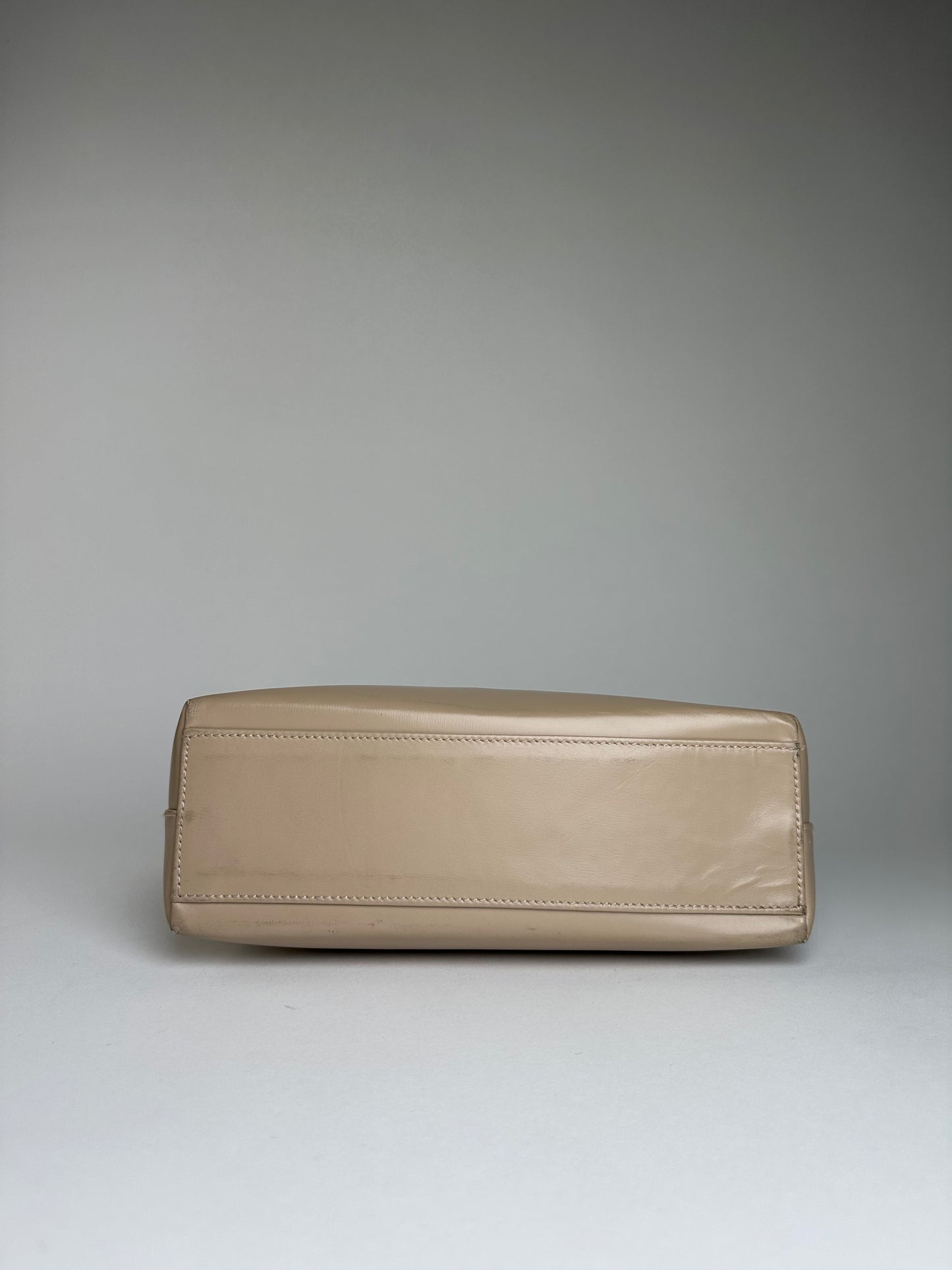Vintage Ferragamo Grained Leather Shoulder Bag Beige Gold