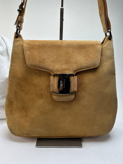 Vintage Salvatore Ferragamo Flap Crossbody Bag Late 1990s Tan Black