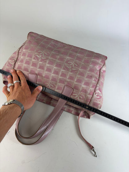 Vintage Chanel Canvas Tote Pink Beige Silver