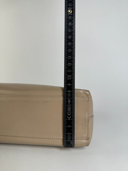 Vintage Ferragamo Grained Leather Shoulder Bag Beige Gold