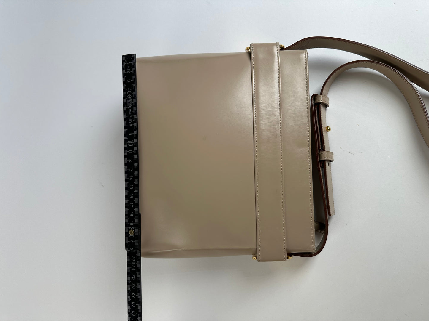 Vintage Ferragamo Grained Leather Shoulder Bag Beige Gold