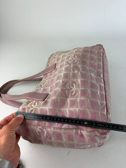 Vintage Chanel Canvas Tote Pink Beige Silver