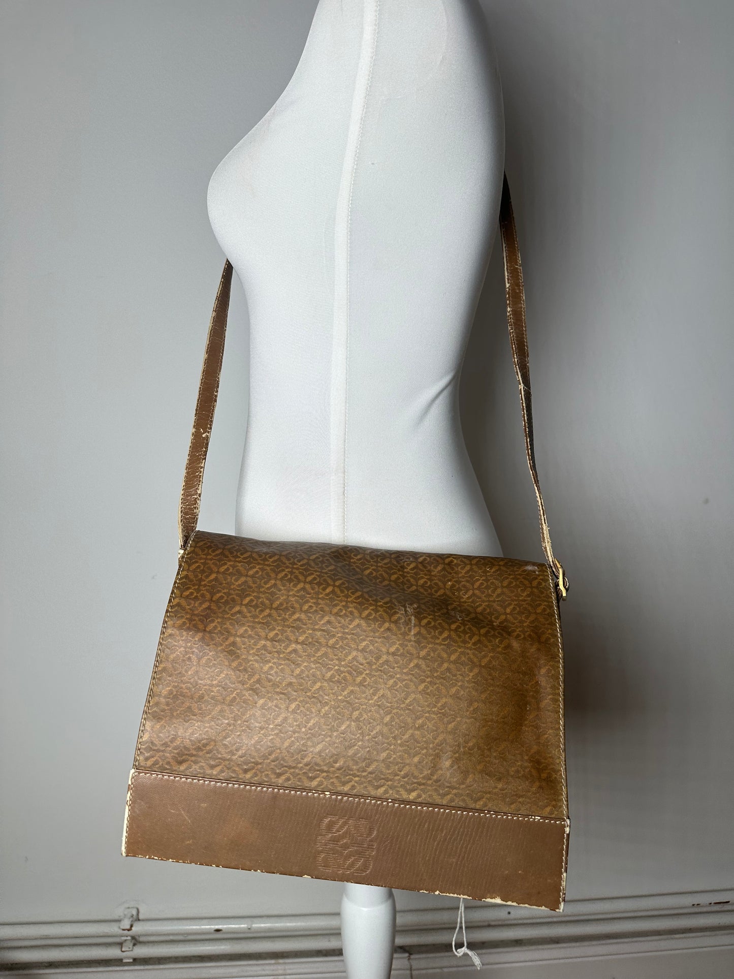 Vintage Loewe Madrid Leather Monogram Bag Camel Brown