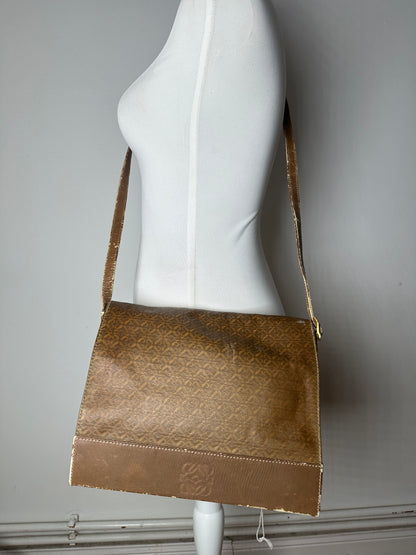 Vintage Loewe Madrid Leather Monogram Bag Camel Brown
