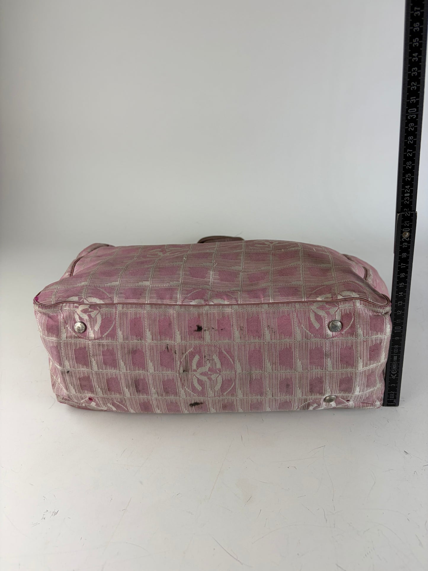 Vintage Chanel Canvas Tote Pink Beige Silver