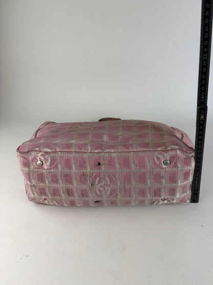 Vintage Chanel Canvas Tote Pink Beige Silver