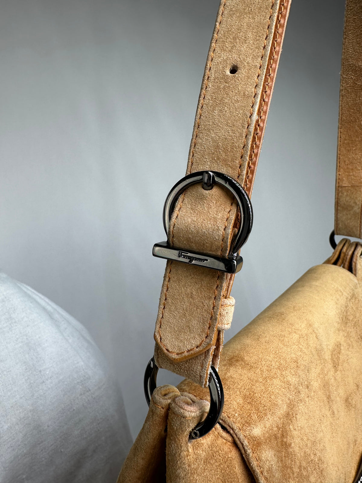 Vintage Salvatore Ferragamo Flap Crossbody Bag Late 1990s Tan Black