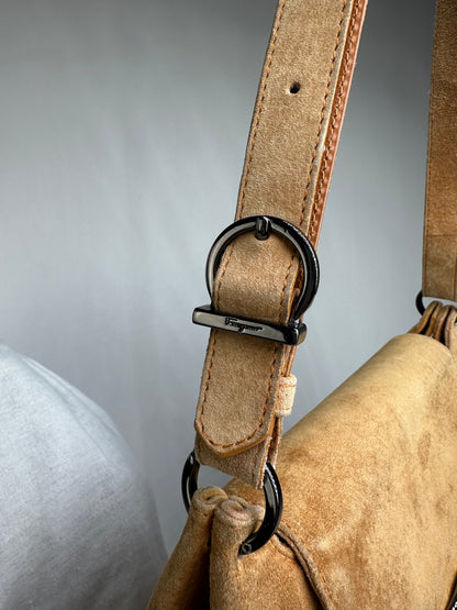 Vintage Salvatore Ferragamo Flap Crossbody Bag Late 1990s Tan Black