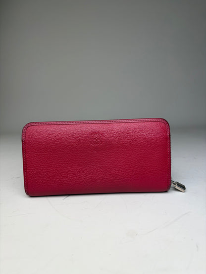 Vintage Loewe Grained Leather Wallet Burgundy Silver