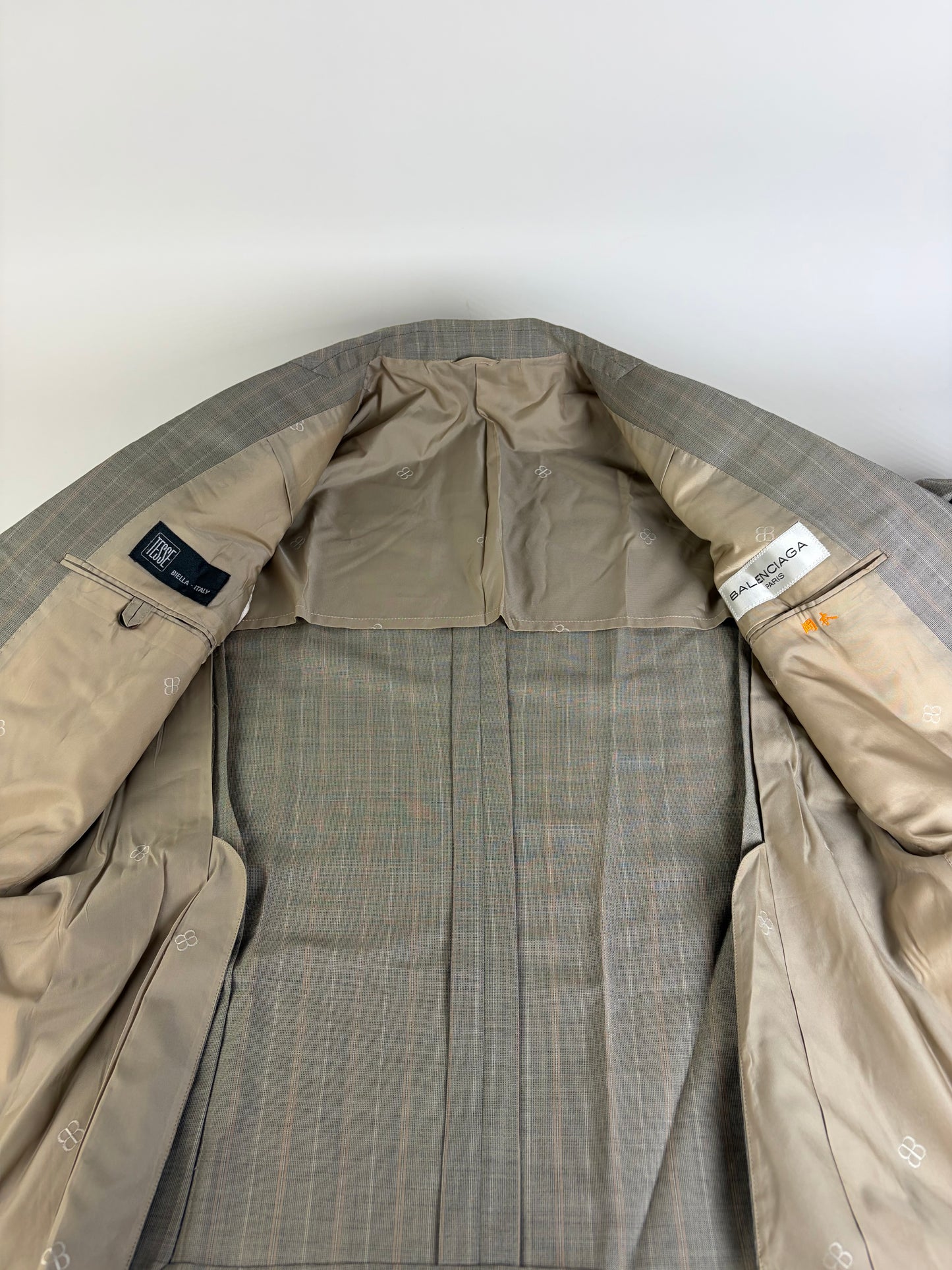 Vintage Balenciaga Men's Wool Suit Light Grey Stripe L