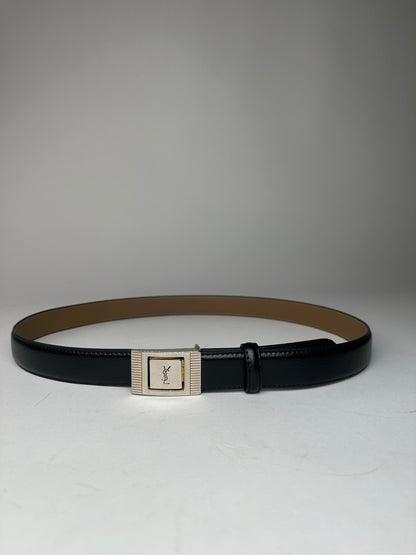 Vintage Yves Saint Laurent Snake Emblossed Leather Belt Black