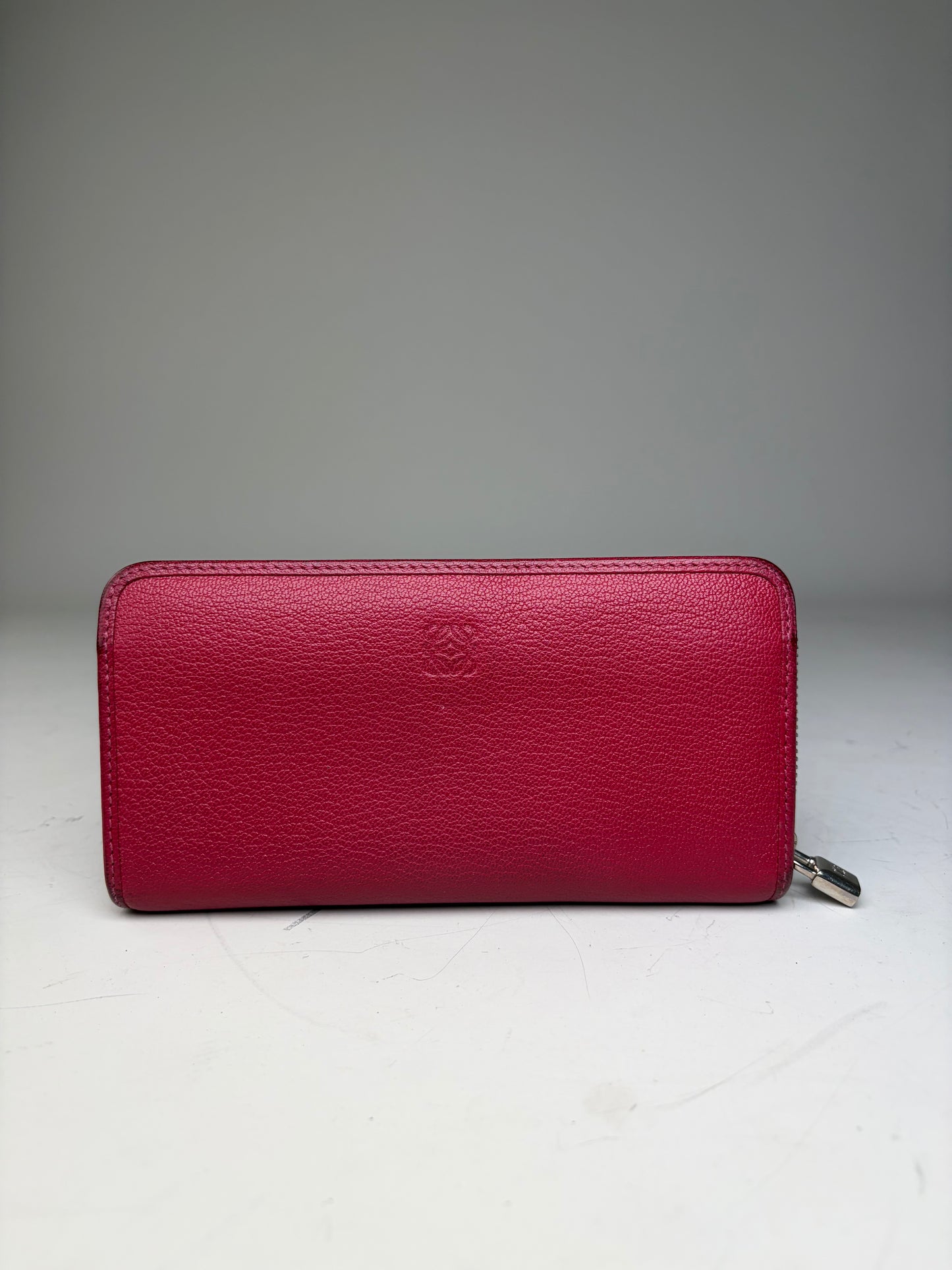 Vintage Loewe Grained Leather Wallet Burgundy Silver