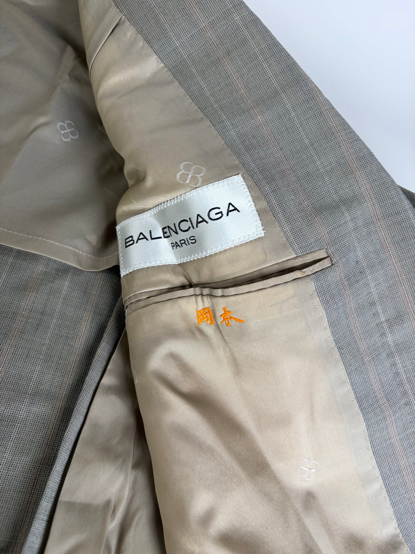 Vintage Balenciaga Men's Wool Suit Light Grey Stripe L