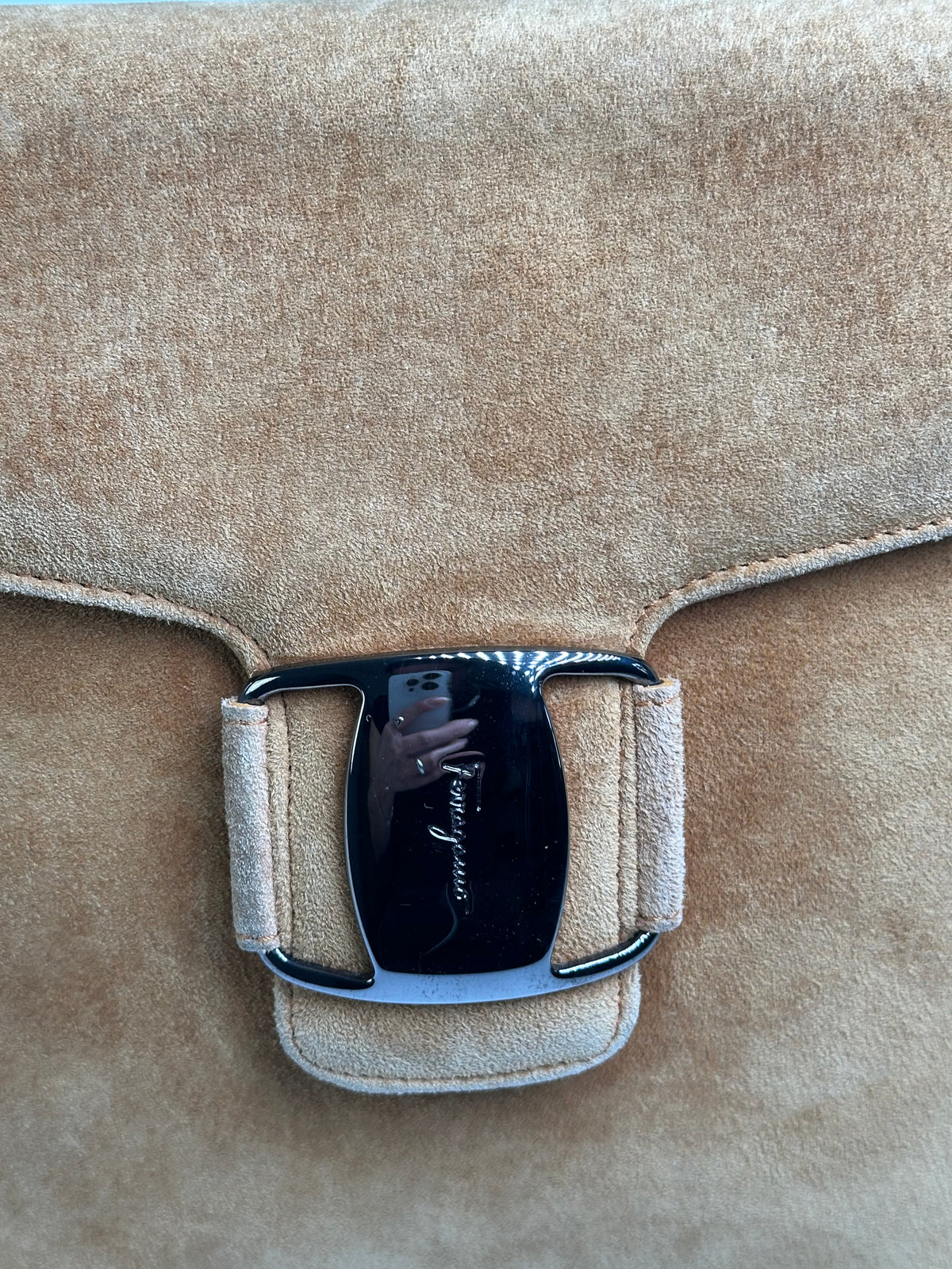 Vintage Salvatore Ferragamo Flap Crossbody Bag Late 1990s Tan Black